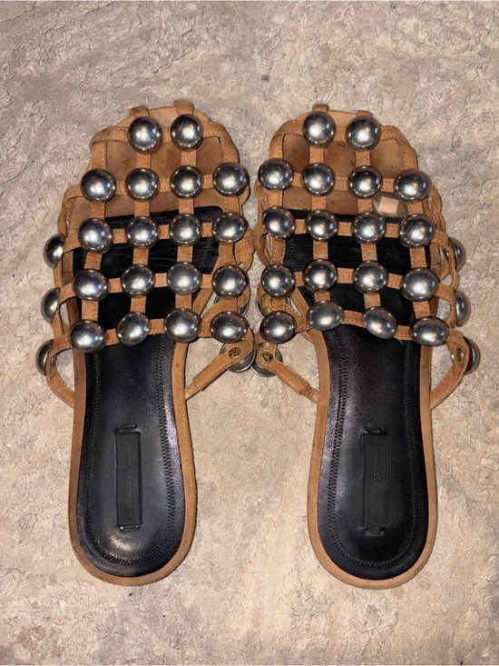 Alexander Wang Shoes - Alexander Wang Tan Leather Studded Slide Mules